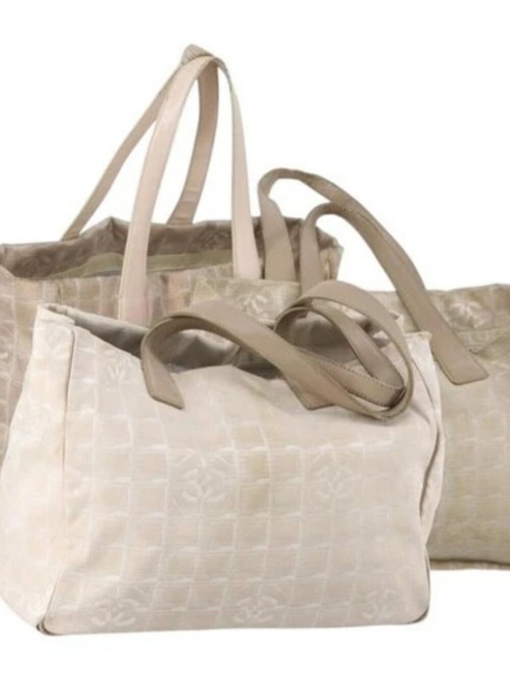 CHANEL New Travel Line Tote Bag Nylon 3 Set Pink Beige CC Auth ti3465